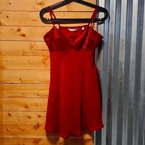 Vintage Victoria Secret Shear Red slip dress velvet top size Medium